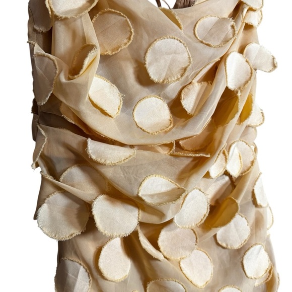 ASOS Thin Straps High Thigh Slit Cowl Neck Pale Yellow Textured Circle Dress - Picture 10 of 16